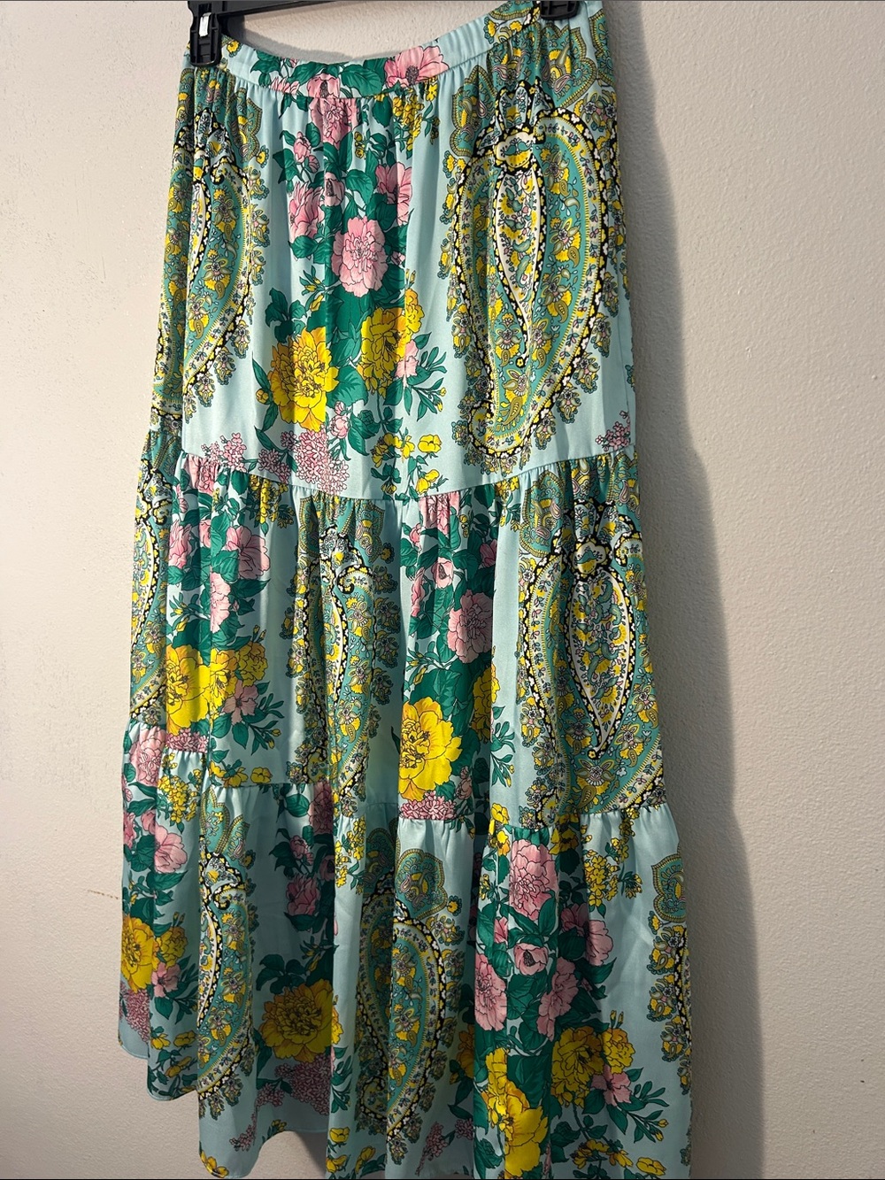 Kobi Halperin Floral Paisley Tiered Maxi Skirt Aqua Boho - Picture 15 of 15
